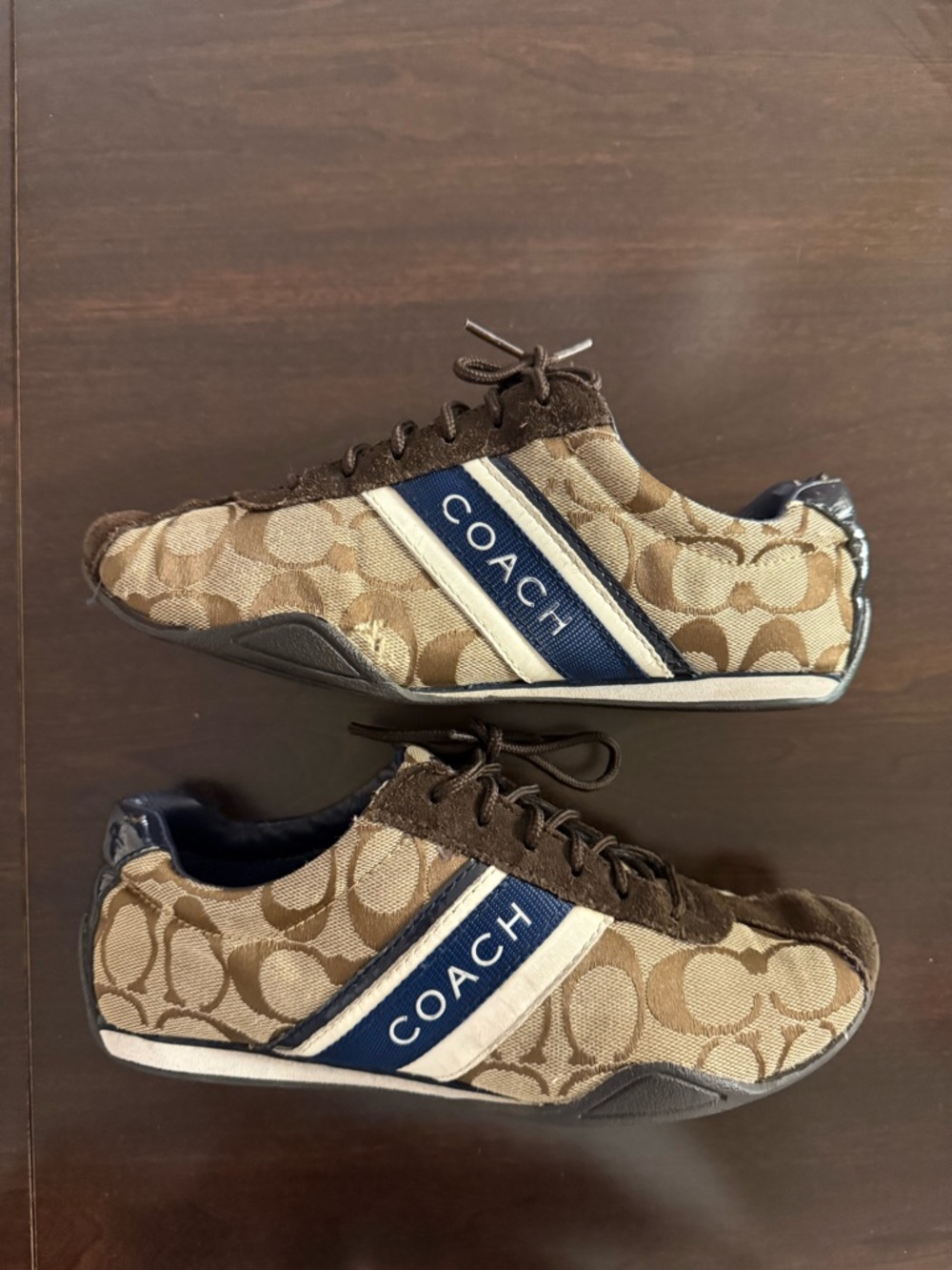 Coach Monogram Low-Top Sneakers in Tan, Navy & Brown